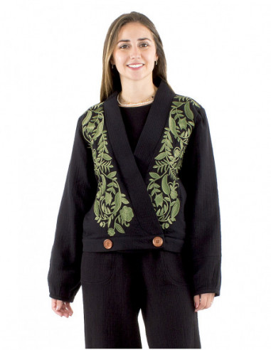 Wide embroidered kimono-style jacket