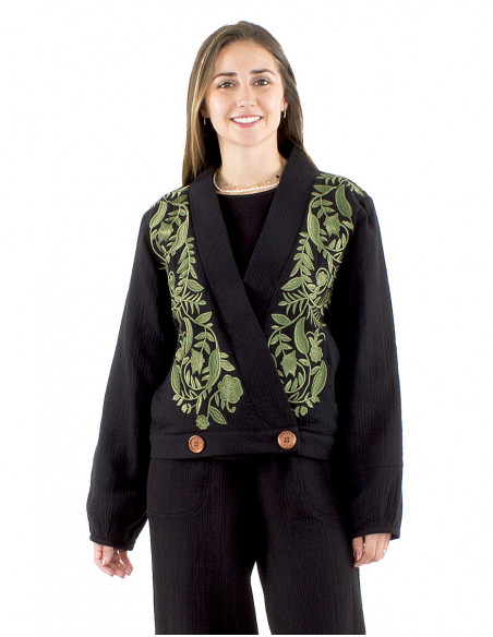 Wide embroidered kimono-style jacket
