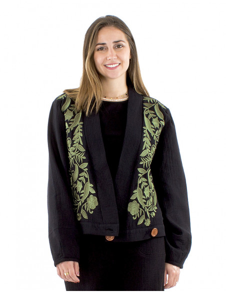 Wide embroidered kimono-style jacket