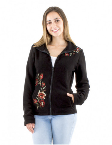 Floral embroidered fleece jacket