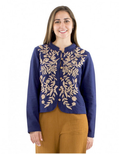 Hand-embroidered pea coat style jacket