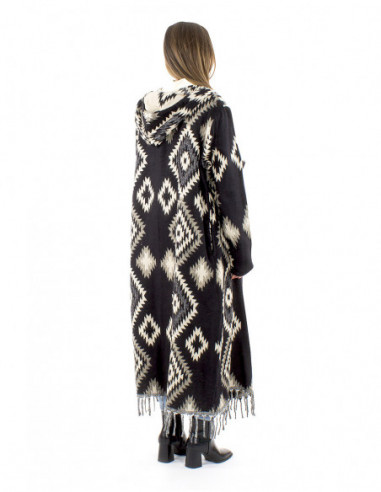 Long jacket with ethnic pattern fringes