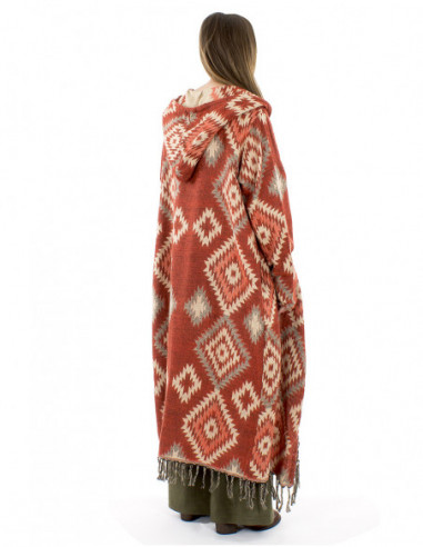 Veste longue à franges motif ethnique