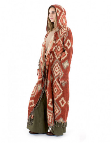 Long jacket with ethnic pattern fringes
