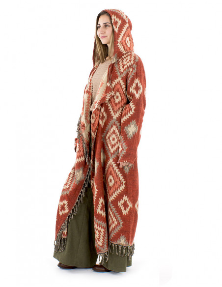 Veste longue à franges motif ethnique