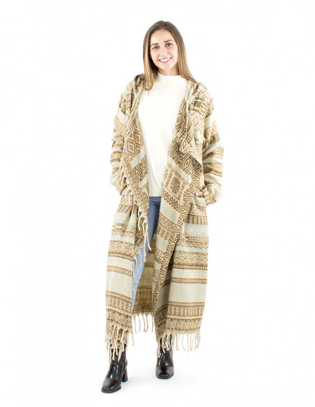 Long jacket with ethnic pattern fringes