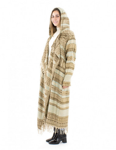 Veste longue à franges motif ethnique