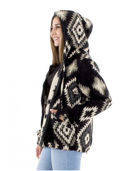 Short jacquard jacket with hood