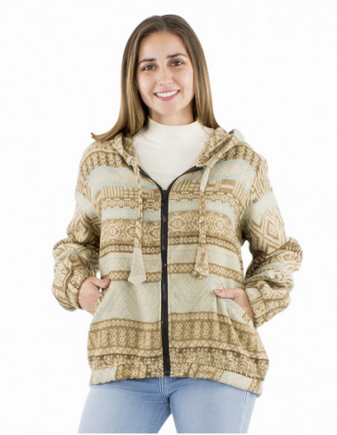 Short jacquard jacket with hood