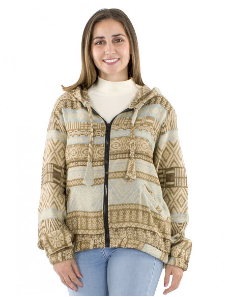 Short jacquard jacket with hood