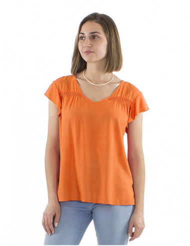 Plain short-sleeved viscose blouse