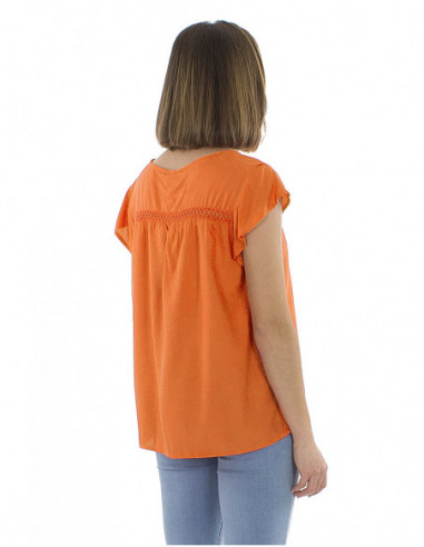 Plain short-sleeved viscose blouse