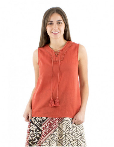 Top bohème sans manches avec liens