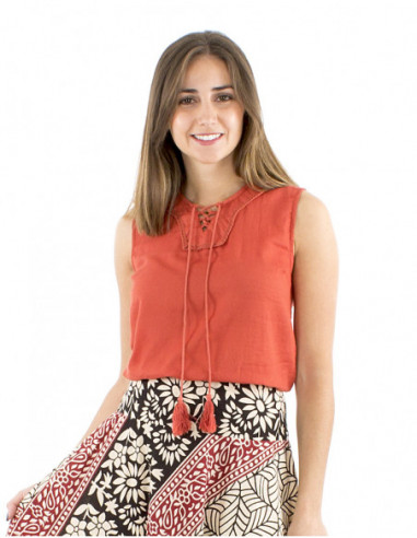 Bohemian sleeveless top with ties