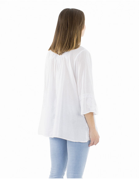 Chemisier femme coton brodé main