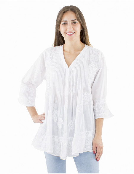 Chemisier femme coton brodé main