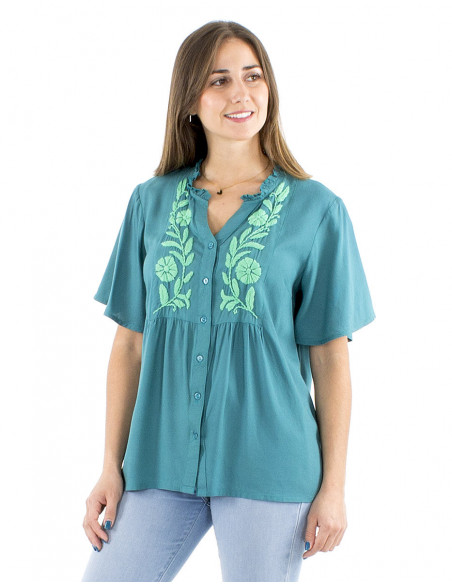 Short sleeves hand embroidered blouse