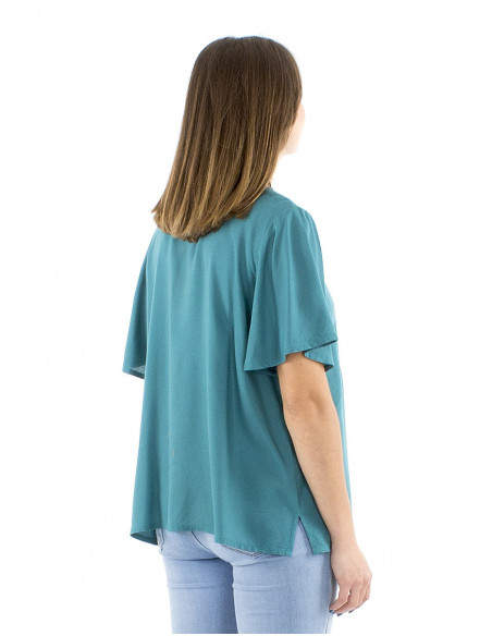 Short sleeves hand embroidered blouse