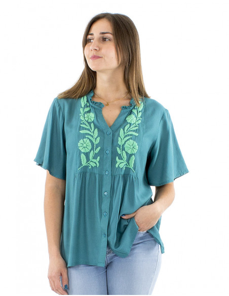 Chemisier femme bohème brodé main