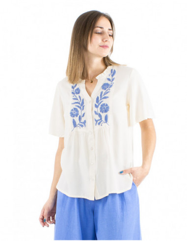 Short sleeves hand embroidered blouse