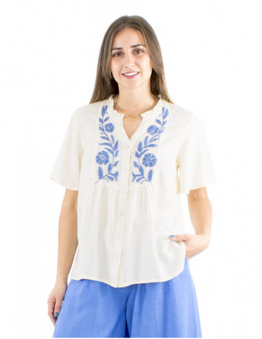 Short sleeves hand embroidered blouse