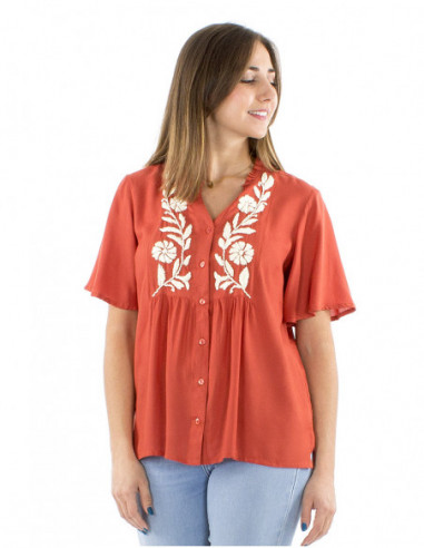 Short sleeves hand embroidered blouse