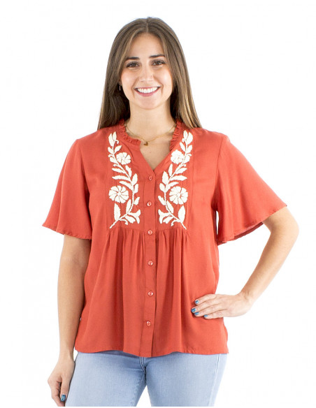 Short sleeves hand embroidered blouse