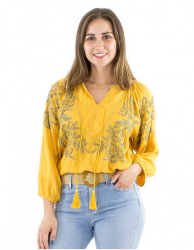 Chemisier femme fluide esprit bohème brodé main