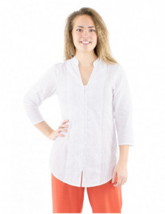 Chemisier coton manches 3/4 brodé