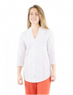 Chemisier coton manches 3/4 brodé 2
