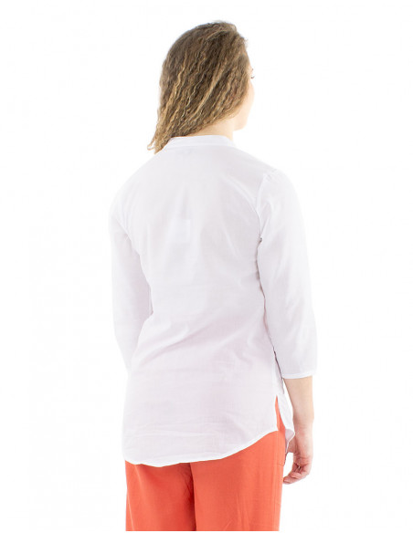 Chemisier coton manches 3/4 brodé