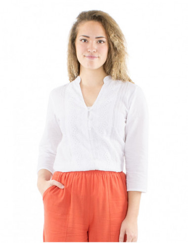Chemisier coton manches 3/4 brodé