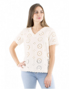 Top brodé coton manches courtes
