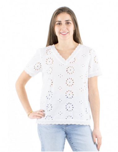 Shortsleeves cotton embroidered top