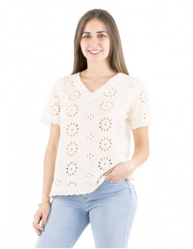 Shortsleeves cotton embroidered top