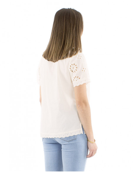 Shortsleeves cotton embroidered top