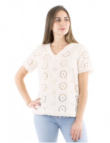 Shortsleeves cotton embroidered top