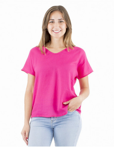 Plain fabric cotton top with V-neck