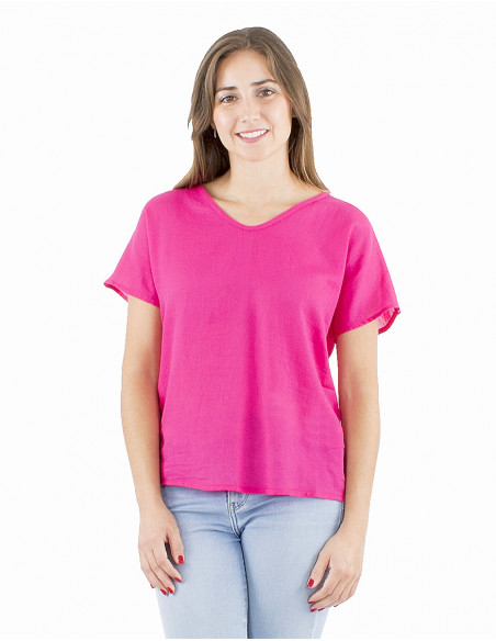 Plain fabric cotton top with V-neck