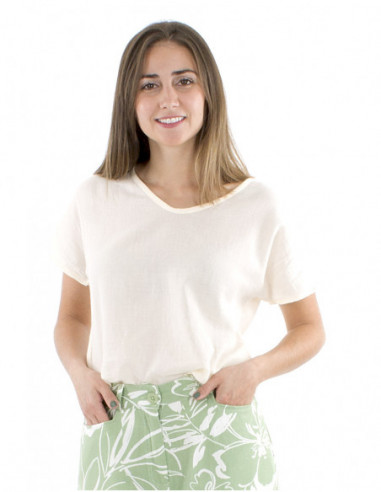 Plain fabric cotton top with V-neck