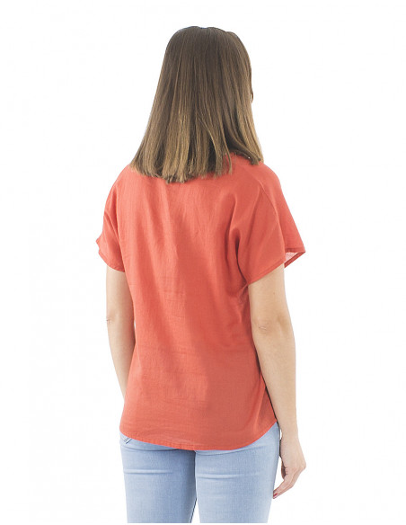 Plain fabric cotton top with V-neck