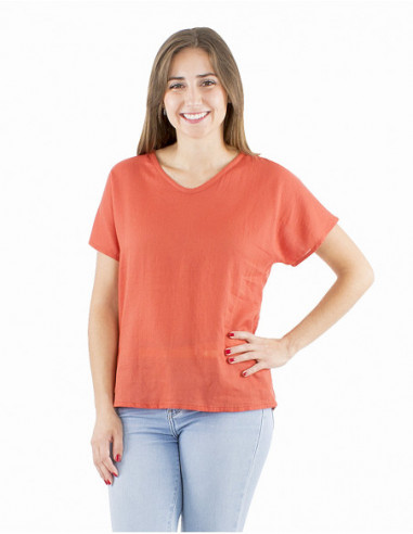 Plain fabric cotton top with V-neck
