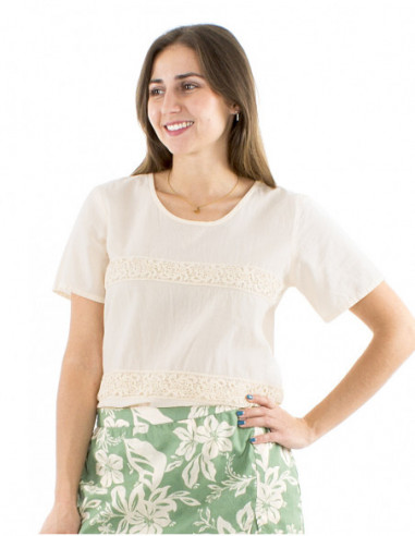 Top bohème femme coton avec dentelle