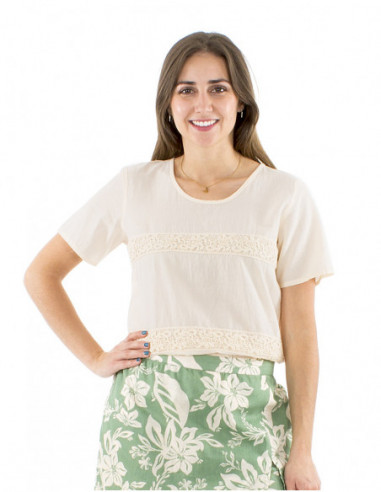 Top bohème femme coton avec dentelle