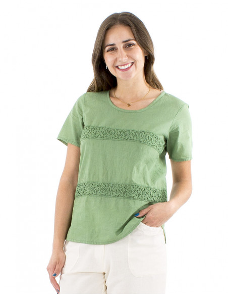 Lady boho cotton top with lacework