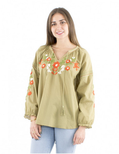 Chemisier d'été fleuri brodé main