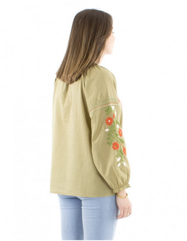 Boho cotton hand embroidered blouse