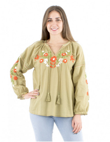 Boho cotton hand embroidered blouse