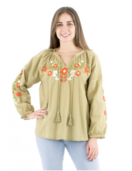 Boho cotton hand embroidered blouse