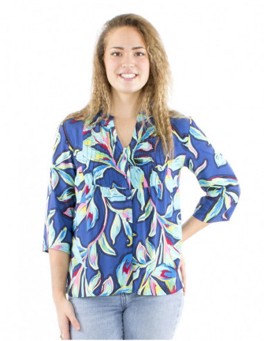 Boho blouse colorful print and gathers